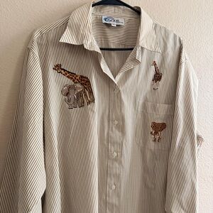 Las Olas Vintage Striped Safari Novelty Button Down